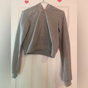 Gray Cropped Zip-Up Hoodie
